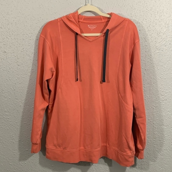 Athleta Tangerine Long Sleeve Pullover Cotton Stretch Hoodie w/ Kangaroo Pocket - Picture 1 of 9